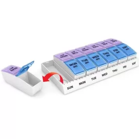 14-Compartment Weekly Pill Organizer with Removable Chassis and Flip Design