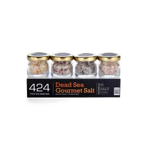 4 Miniature mini-jars Smoked Salt, Golden Salt, Merlot Salt, Black Coarse Salt Pack