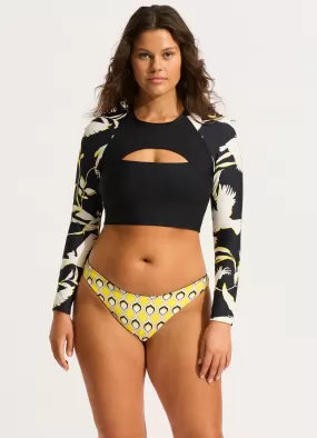 Birds Of Paradise Cropped Long Sleeve Rashvest - Black