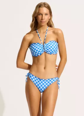 Ciao Bella Check Hipster Tie Side Bikini Bottom - Azure