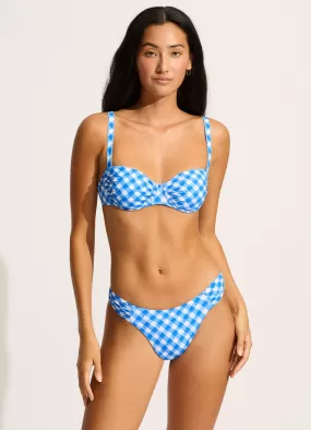 Ciao Bella Check Ruched Underwire Bikini Top - Azure