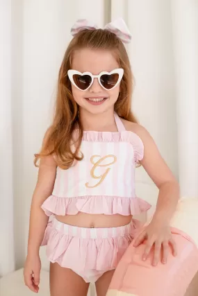 Girls Pink Candy Stripe Two Piece