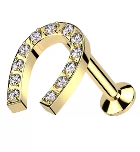 Gold PVD Horseshoe Clear CZ Convex Back Titanium Threadless Labret